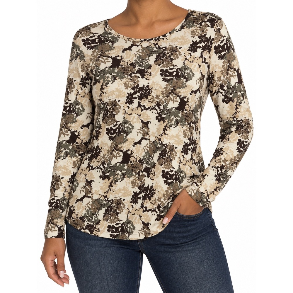 White Stag Womens Brown Floral Long Sleeve Cotton T-Shirt XL 16-18 XWSL34101PR